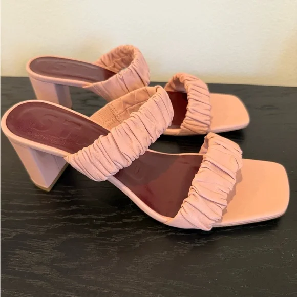 STAUD Cream Heels with Textured Ruched Straps - Picture 3 of 4